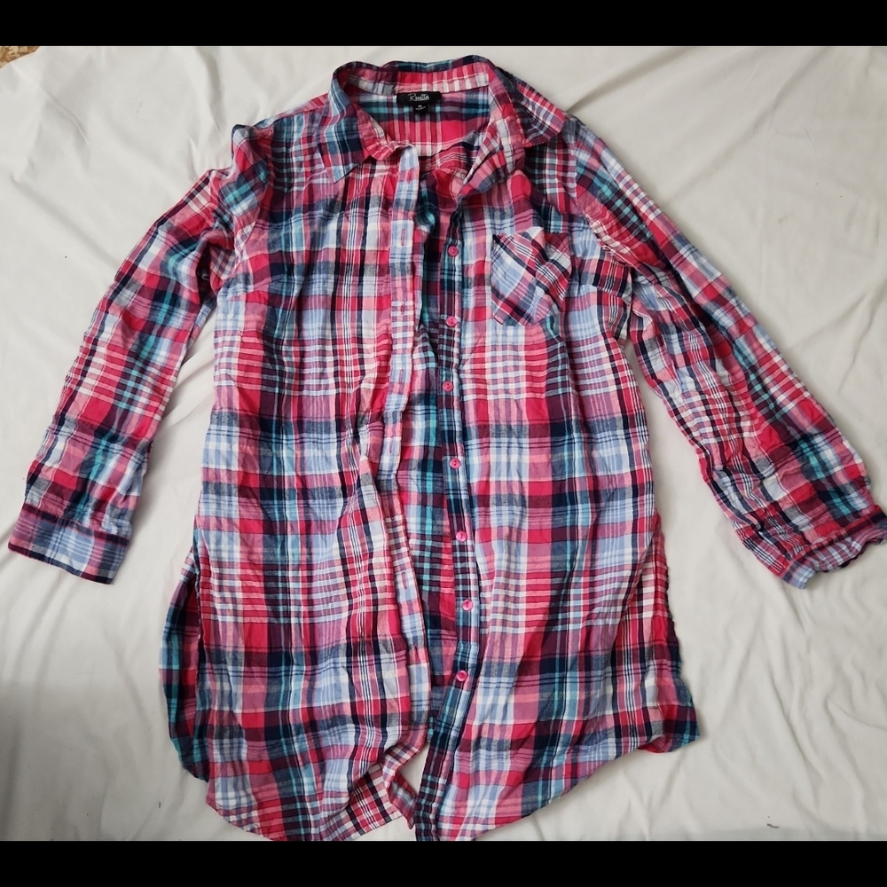 Rosettes Women's Size XL Pink Plaid button dress #B6
